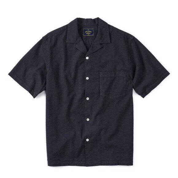 Portuguese Flannel Atlantico Camp Collar Shirt in Navy - Picture 1 of 4